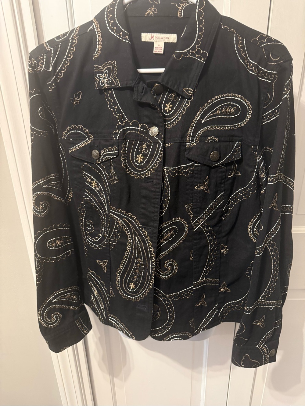 JM Collection Black Jacket with Red Logo Detail